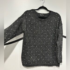 L ZARA grey silver star pullover sweater